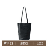 裘真慵懒遇水桶包女腋下单肩包复古通勤包头层植鞣牛皮包包 黑色-中号