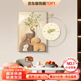 墨派 轻奢餐厅装饰画现代简约带钟表组合挂画饭厅背景墙壁画客厅挂画 幸福吉象 50*70cm晶瓷+直径50cm钟表