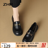 ZHR则则乐福鞋女2026春新款女鞋学院风皮鞋女一脚蹬单鞋女两穿AH352 黑36