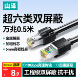 山泽超六类屏蔽万兆网线 0.5米宽带网络连接线 CAT6A类工程家用电脑双绞8芯抗干扰成品跳线黑色SF6A005