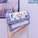 帝行编织包diy材料包冰条线网格包抖音网红款手织自制单肩斜挎送女友 白色包蓝灰色边鹿头材料包+教程