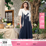 两三事阔腿背带裤女梵高文艺2025夏季新款宽松慵懒休闲裤驭马漫游 深蓝色-y L