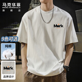 马克华菲（MARK FAIRWHALE）短袖男士夏季潮牌休闲短袖T恤男宽松重磅220g纯棉男装 白色 L