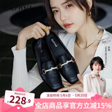 达芙妮官方单鞋女2025春夏新款乐福鞋女低跟时尚淑女穆勒鞋通勤百搭女鞋 黑色（星钻款） 37