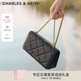 CHARLES&KEITH质感菱格链条小方钱包女包包女包生日礼物母亲节礼物CK6-10680924 Black黑色 XS