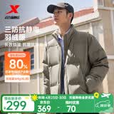特步（XTEP）80%绒短款羽绒服男女款冬季新款保暖防风加厚外套男 天灰色-0115-80%绒 2XL