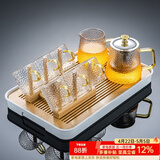 正扬玻璃茶具套装家用小套功夫茶杯简约透明红茶泡茶器办公室客厅喝茶 雅致壶+雅致海（龙纹杯/黄把）杯架+长方（琴韵）白