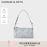 CHARLES&KEITH褶皱油蜡皮斜挎小方包手提包腋下包女士母亲节礼物CK2-80160183 Grey灰色 S