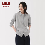 MUJI女式水洗平纹衬衫领长袖衬衫衬衣内搭女装冬季外搭薄款外套 灰色条纹 M （160/84A）