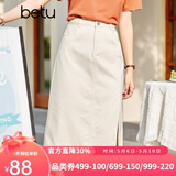 betu百图女装牛仔半身裙高腰A字修身包臀女式中长款裙子2107T46 杏色 L