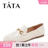 他她（TATA）方头乐福鞋女休闲平底一脚蹬小皮鞋女单鞋春秋款FLC22AM5 米色 38