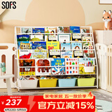 SOFS儿童书架绘本架简易落地宝宝小书柜铁艺幼儿置物架书本玩具收纳架 XXL码 (5+1)层 4盒白黄蓝绿