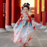 萌乎汉服女童裙子中秋新款国风儿童演出连衣裙女孩古装连衣裙 红色130
