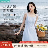 茵曼（INMAN）【李兰迪代言】欧若风法式吊带连衣裙2026夏季新品女装裙子 蓝色 (方领) M