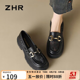 ZHR乐福鞋女软底百搭网面透气单鞋女英伦风粗跟女鞋 FTEP06E 黑色 38