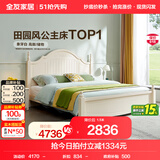 全友家居美式板式床1.8米x2米双人大床现代主卧室高箱储物收纳公主床 高脚|床+床头柜*2+69床垫 1.8*2m