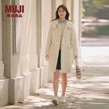 MUJI女式 羊毛混牛角扣大衣长款连帽毛呢呢子外套秋冬季外衣女装 米白色 S (155/80A)