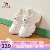骆驼（CAMEL）老爹鞋女潮酷网布皮面拼接双系带厚底休闲鞋 L24S283079 米白 37