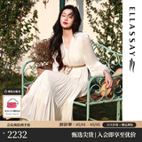 歌力思（ELLASSAY）【卢昱晓轧戏同款】春夏新款浪漫优雅缎面光泽波西米亚度假连衣裙 珠光白 XS