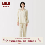 MUJI 女式 无侧缝 双层纱织 长袖睡衣家居服套装纯棉26年春季女装女款 浅黄色条纹 L 上装165/88A 下装165/70A