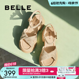 百丽（Belle）满钻条带繁星休闲凉鞋女商场款厚底凉鞋A9S2DBL4 杏色 34 (220mm)