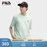 FILA 斐乐易烊千玺同款情侣款针织短袖衫夏季新款小狐狸宽松T恤 浅草木绿-LG L 175/96A/L