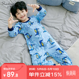 上宝麦春夏儿童连体睡衣精梳棉薄男童长袖家居服 天空蓝鳄鱼先生 120cm