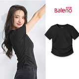 班尼路（Baleno）正肩短袖t恤女2026夏新款抽褶设计韩系修身显瘦时尚百搭圆领上衣