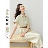 梵希蔓休闲通勤连衣裙女2026夏季新款Polo领收腰显瘦衬衫纯棉裙子 绿色S