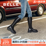 百丽（Belle）显瘦小V靴长筒靴女冬商场款弹力靴A1V1DDG3 黑仙草-微光皮面（绒里） 35 (225mm)