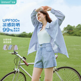 茵曼UPF100+防晒衣女夏时尚衬衫外套 浅蓝色 L