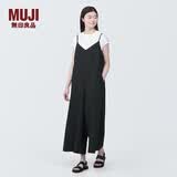MUJI 女式 易干弹力泡泡纱 背带裤 女装夏季连体裤吊带BC2JRA4S 黑色 M （160/84A）