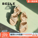 百丽（Belle）满钻条带繁星休闲凉鞋女商场款厚底凉鞋A9S2DBL4 杏色 36 (230mm)