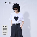 MO&Co.欧根纱立体爱心圆领短袖宽松纯棉小白T恤夏上衣上装基础黑白 漂白色-第2批 S 160