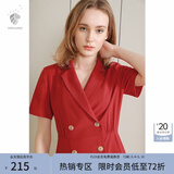 范思蓝恩正式气质通勤连衣裙女夏季收腰显瘦面试西装裙 红色 L