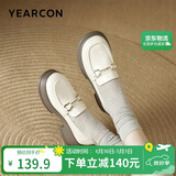 意尔康学院风厚底增高舒适乐福鞋百搭小皮鞋女 29269W 米白 36