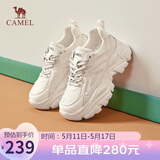 骆驼（CAMEL）老爹鞋女潮酷网布皮面拼接双系带厚底休闲鞋 L24S283079 米白 35