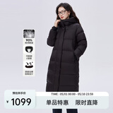 艾莱依鹅绒服女款U型枕长款连帽加厚保暖冬新年外套 炭黑M