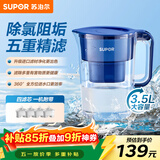 苏泊尔（SUPOR）便携式滤水壶3.5L蔚蓝1壶4芯过滤净水器净水壶自来水活性炭过滤器滤水器家用版蓝色UF03