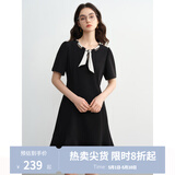 独束大码女装2025夏新款波点飘带连衣裙微胖收腰赫本风气质小黑裙 乌梅黑-短款 XL （尺码：3）