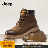 JEEP吉普马丁靴男新款春季英伦风工装男鞋复古透气耐磨保暖高帮雪地靴 卡其色 41 （皮鞋码）