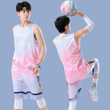 HKBQ篮球服套装男定制球服球衣青少年篮球班赛队服夏季运动训练衣服 215灰粉色 2XL(170-175cm)