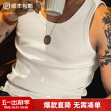 马登工装美式棉背心男健身运动老头汗衫无袖t恤跨栏重磅螺纹坎肩打底 米白色 【拍2件减5元/显肌肉/夏季外穿/男士居家】 M （修身版型，可拍大一码）