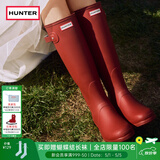 HUNTER雨靴户外露营女鞋惠灵顿经典英伦防水防滑骑士靴女长筒女靴高筒靴 哑光军红色/MLR 38