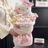 AWHAHelloKitty玩偶花束库洛米卡通毛绒玩偶花束生日礼物送女朋友 糖果色hellokitty玩偶花束+礼袋灯串