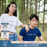 Calvin KleinJeans夏季男女情侣中性休闲年轻多色ck印花修身打底短袖T恤上衣 YAF-月光白 M （推荐130-145斤）