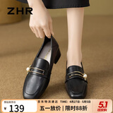 ZHR则则高跟鞋女2026新款女鞋珍珠扣乐福单鞋女通勤小皮鞋女两穿K170黑36