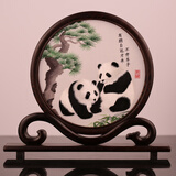 蜀中瑰宝蜀绣双面刺绣熊猫摆件中国特色礼物送老外出国四川成都伴手礼纪念 迎远朋熊猫
