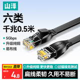 山泽 六类网线 CAT6类千兆纯铜扁平网线 电脑宽带家用监控网络连接成品跳线 黑色0.5米HBP6005