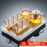 正扬玻璃茶具套装家用小套功夫茶杯简约透明红茶泡茶器办公室客厅喝茶 400壶+绿台大（透明/把杯）杯架+长方（琴韵）白